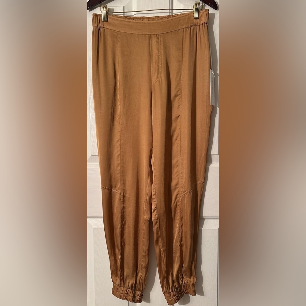 YOUNG FABULOUS & BROKE L Jensen Satin Gold Jogger Pants Party Holiday Going Out